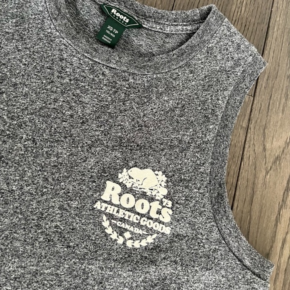 Roots Canada Sleeveless Tank Dress Womens Salt & Pepper Gray Chest Logo - Picture 2 of 6